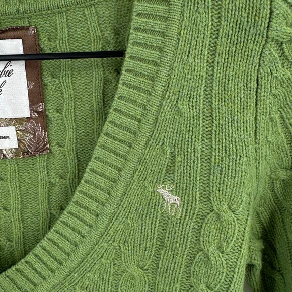 Y2K Abercrombie & Fitch Green Cable Knit Wool Cashmere Sweater M Preppy Classic - Picture 4 of 7